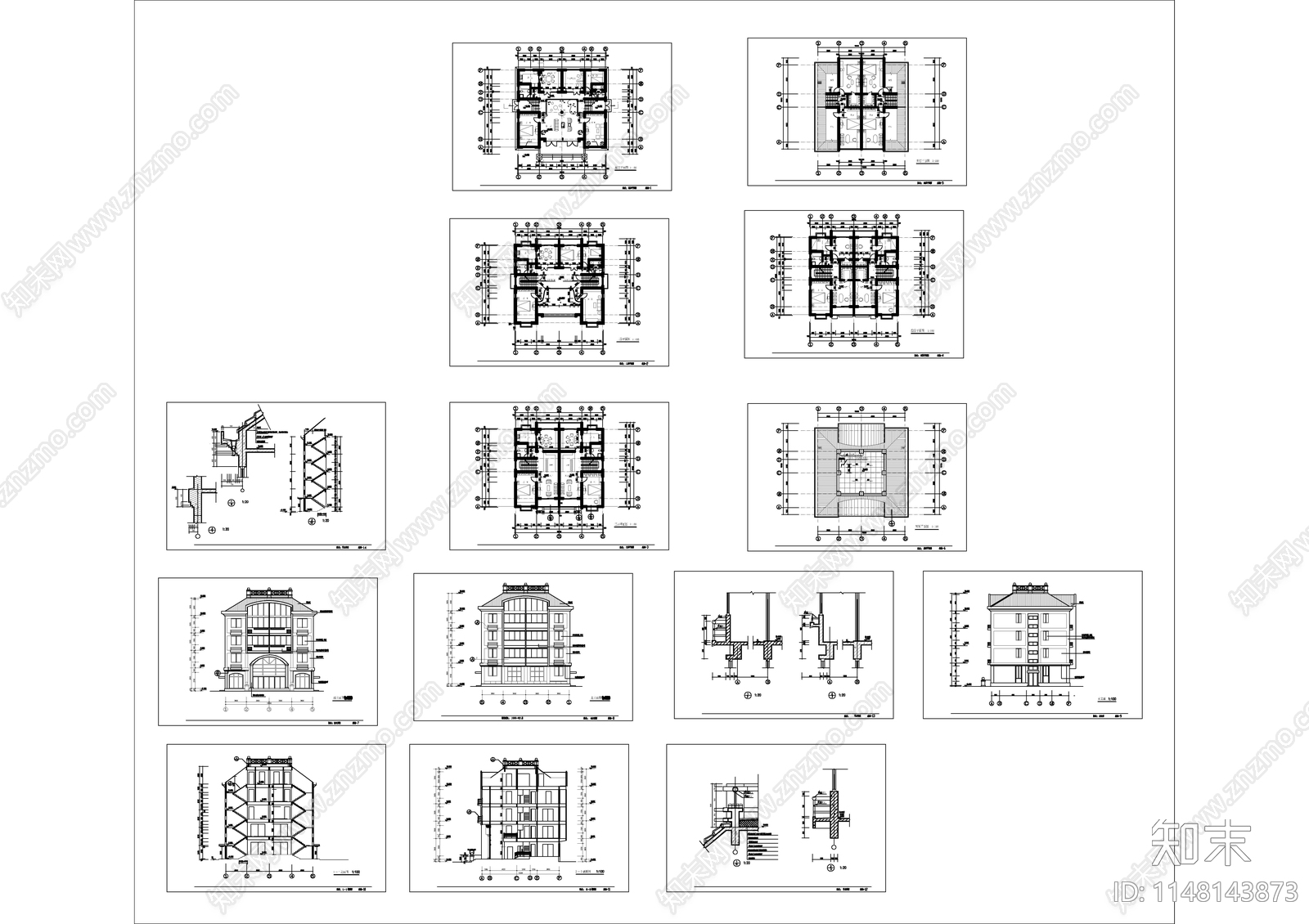 5层自建房建筑cad施工图下载【ID:1148143873】
