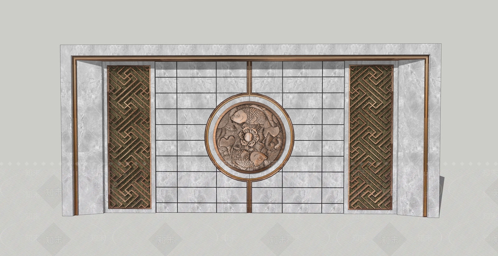 新中式景观墙SU模型下载【ID:1148145075】