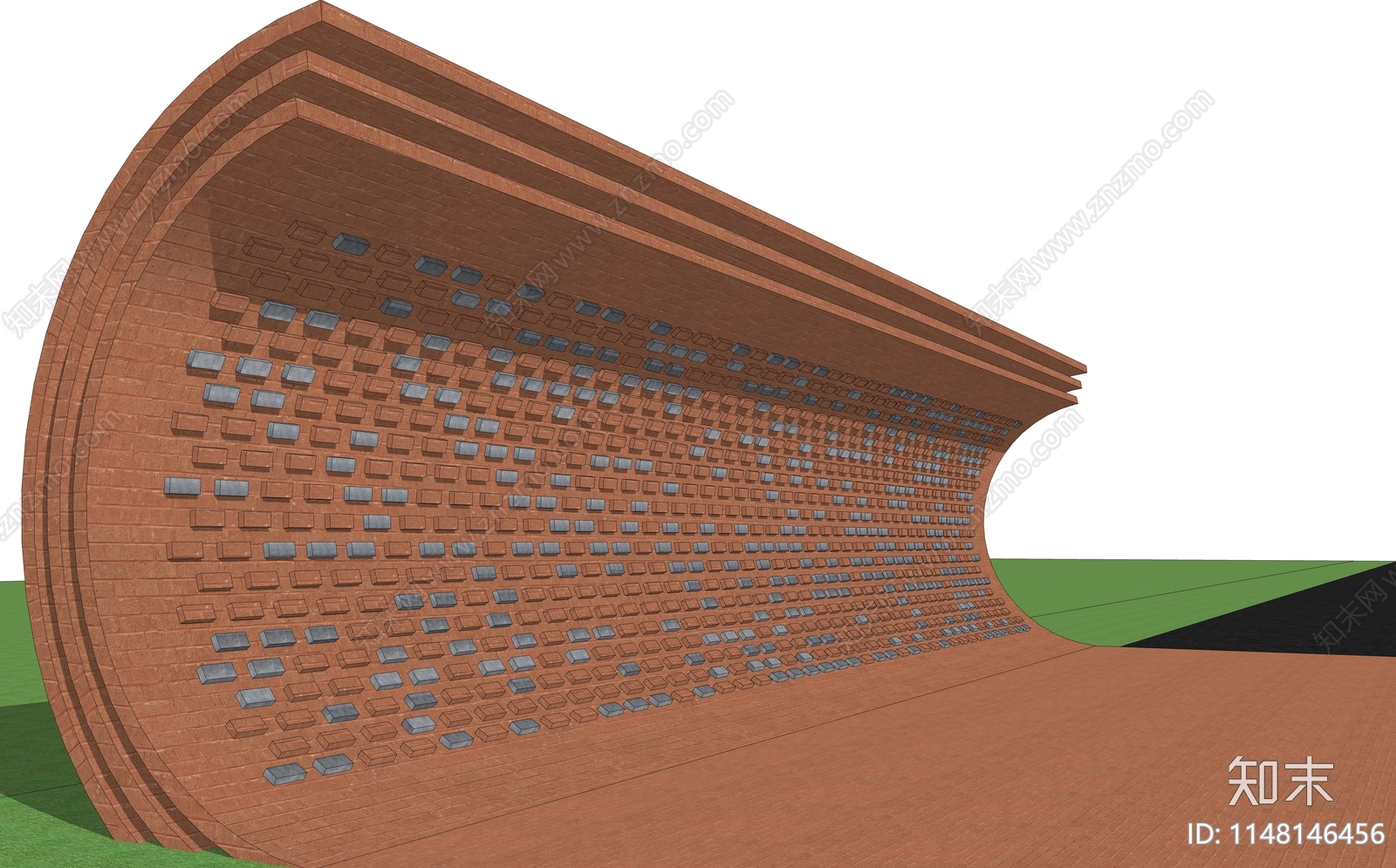 现代造型红砖景墙SU模型下载【ID:1148146456】