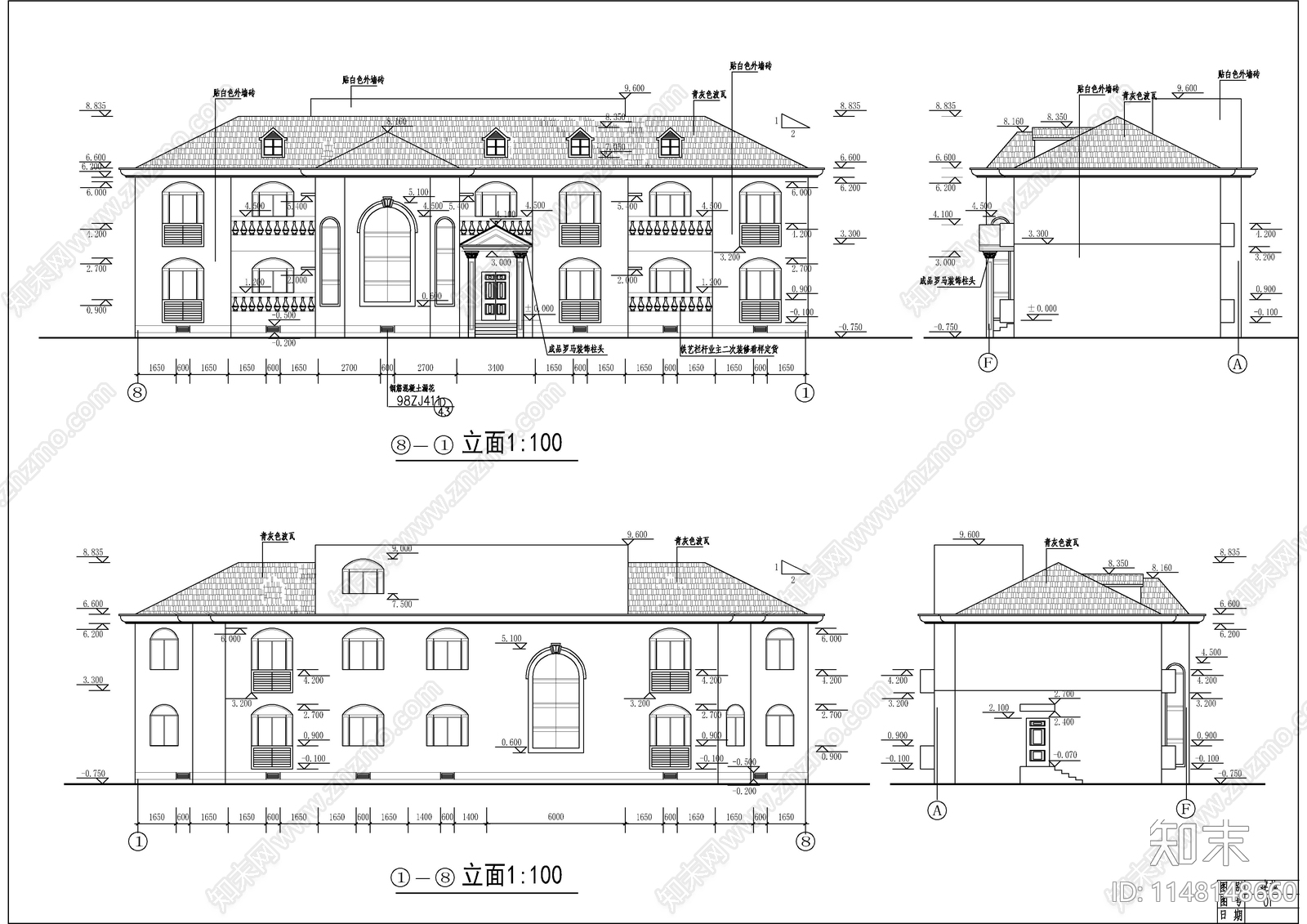 私家别墅建筑cad施工图下载【ID:1148148660】