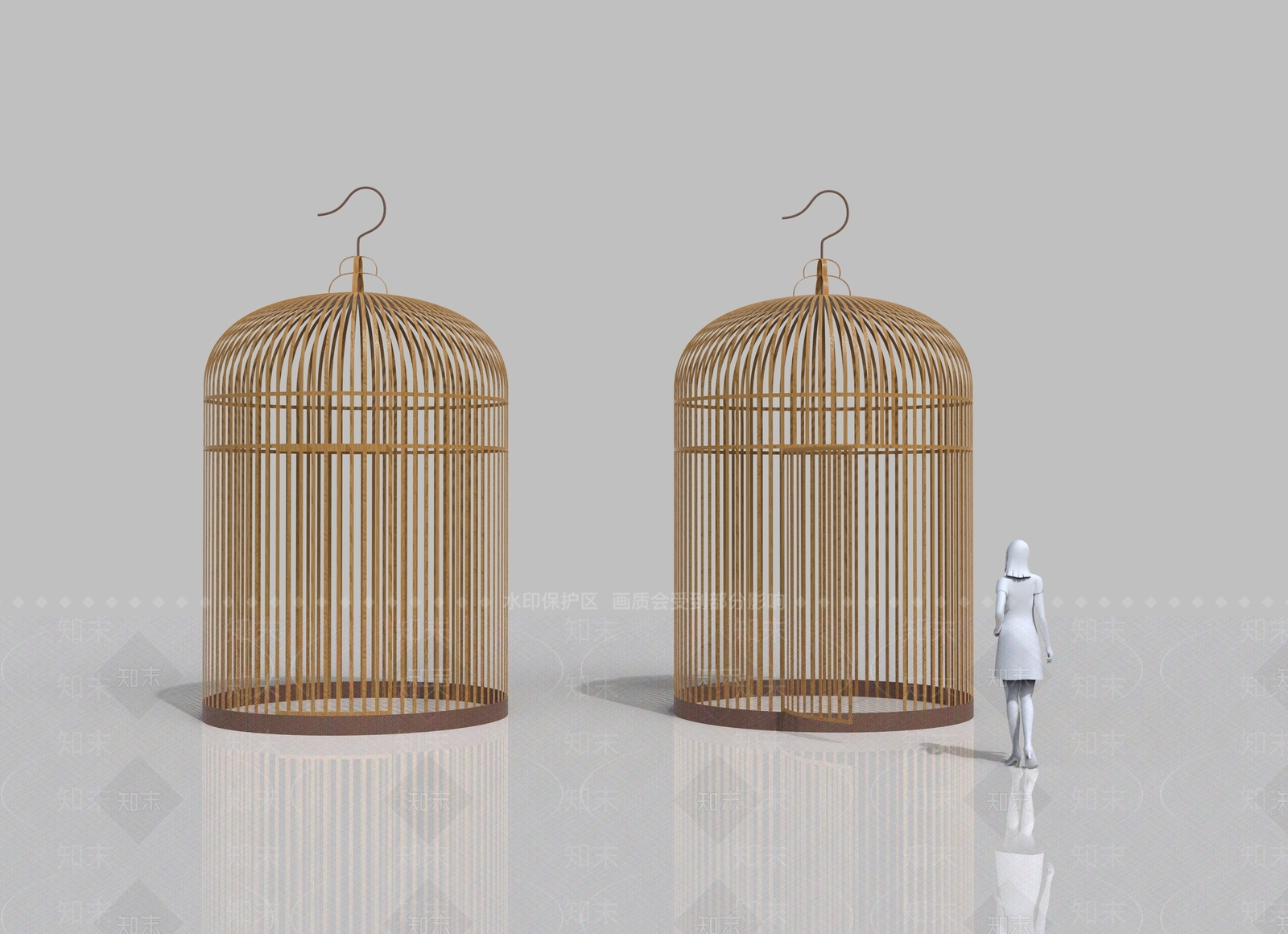 新中式鸟笼户外景观小品SU模型下载【ID:1148149081】