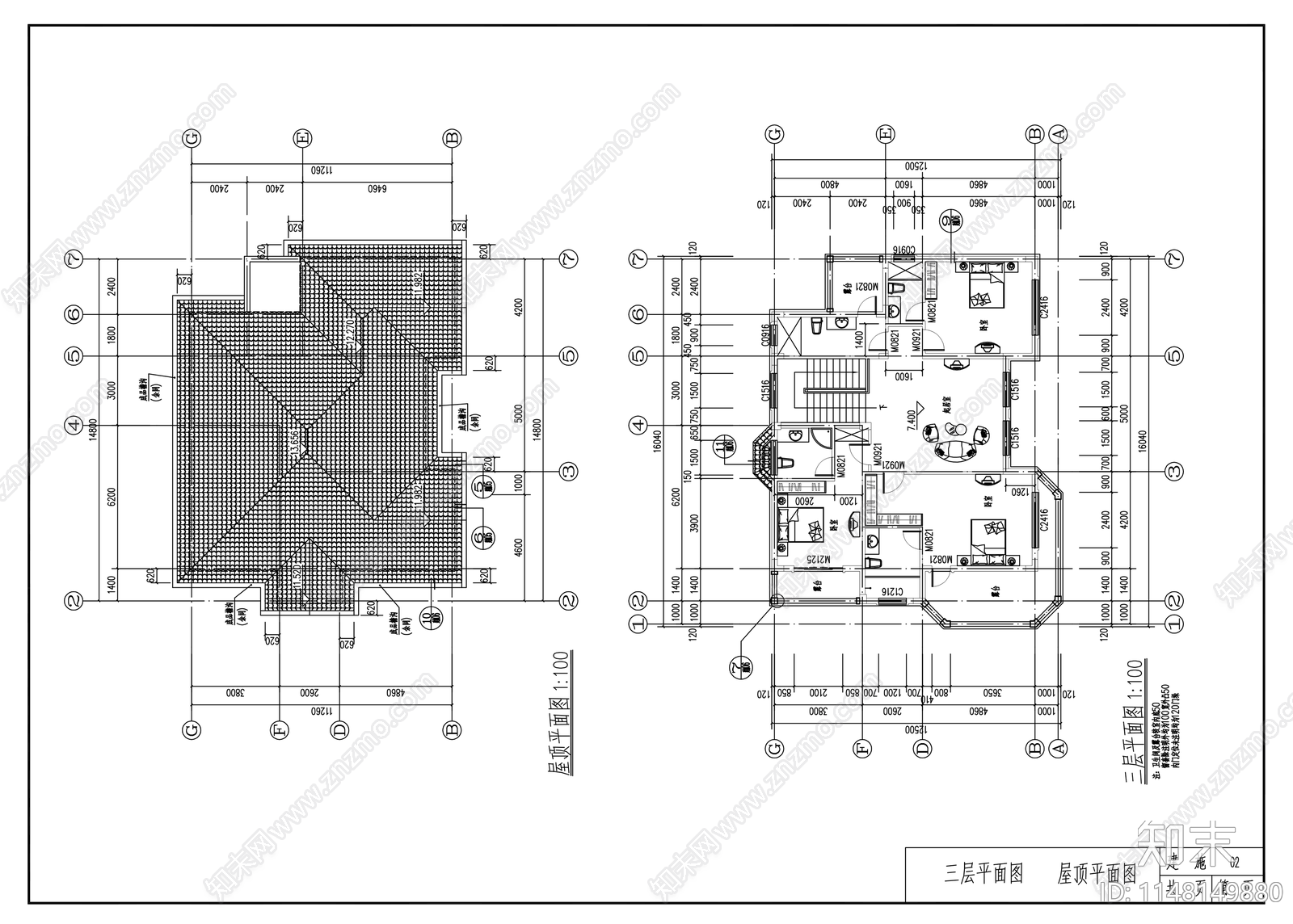 三层欧式别墅建筑cad施工图下载【ID:1148149880】
