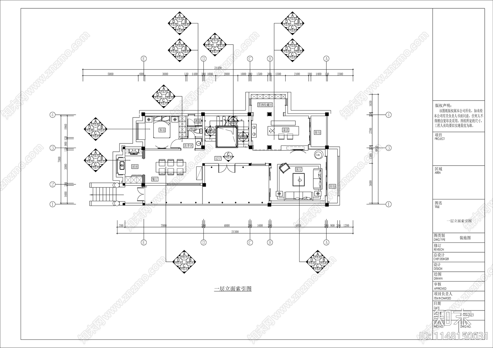 中式风格别墅室内cad施工图下载【ID:1148150031】