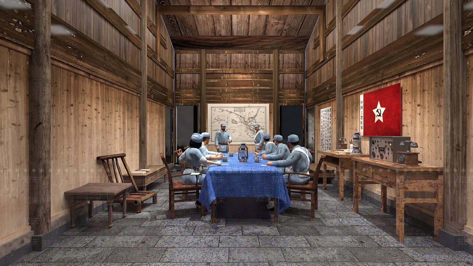 新中式抗战党建展厅SU模型下载【ID:1148150642】