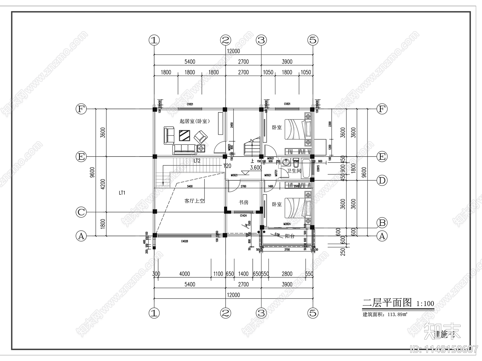 新中式三层别墅建筑cad施工图下载【ID:1148150607】
