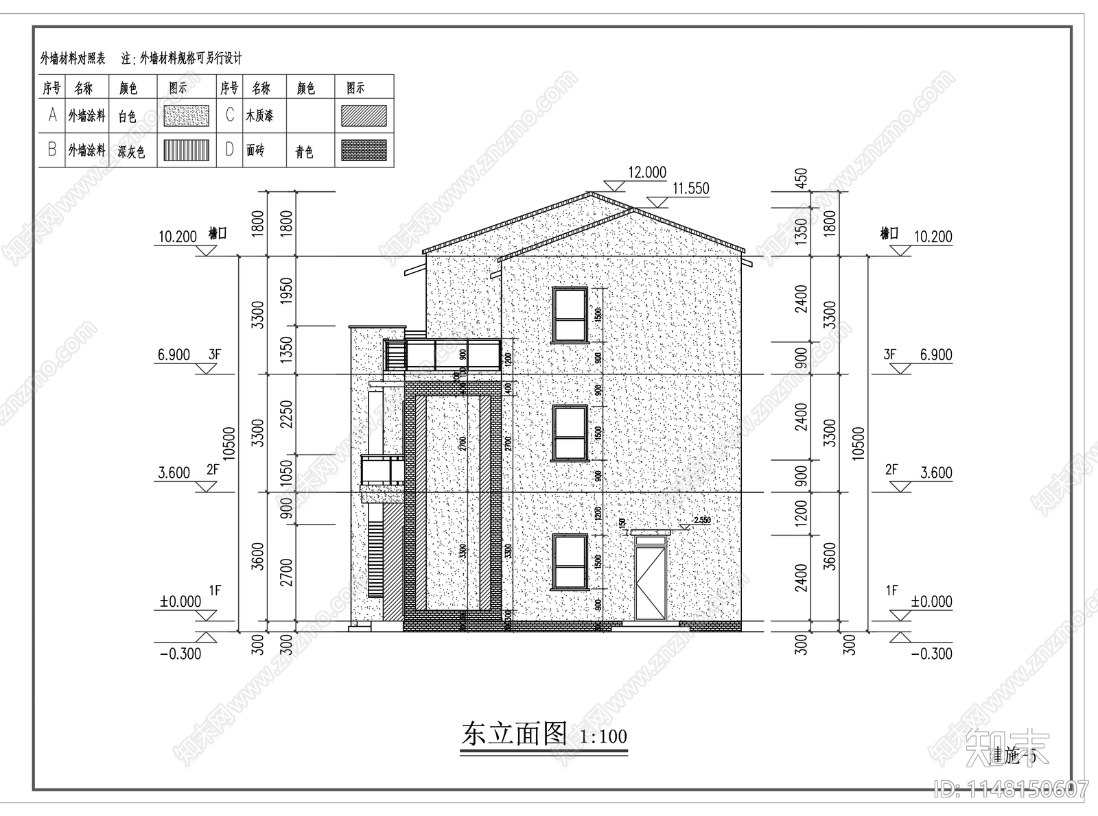 新中式三层别墅建筑cad施工图下载【ID:1148150607】