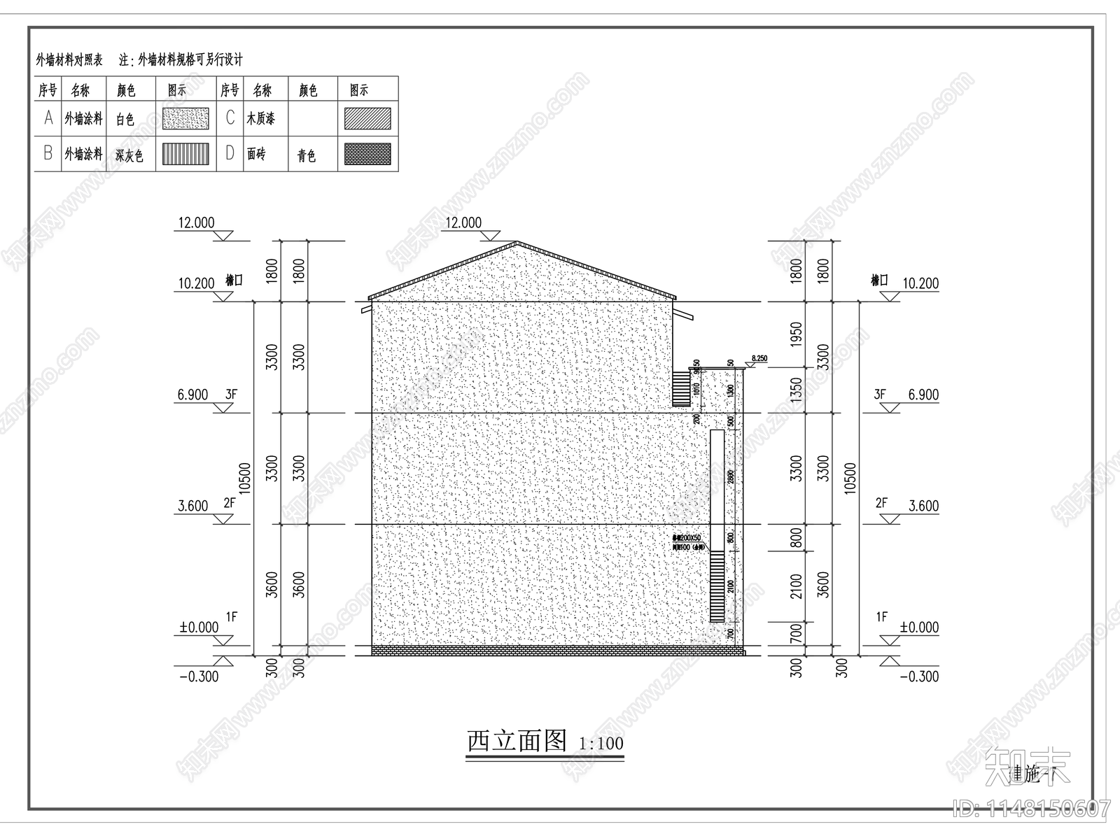新中式三层别墅建筑cad施工图下载【ID:1148150607】