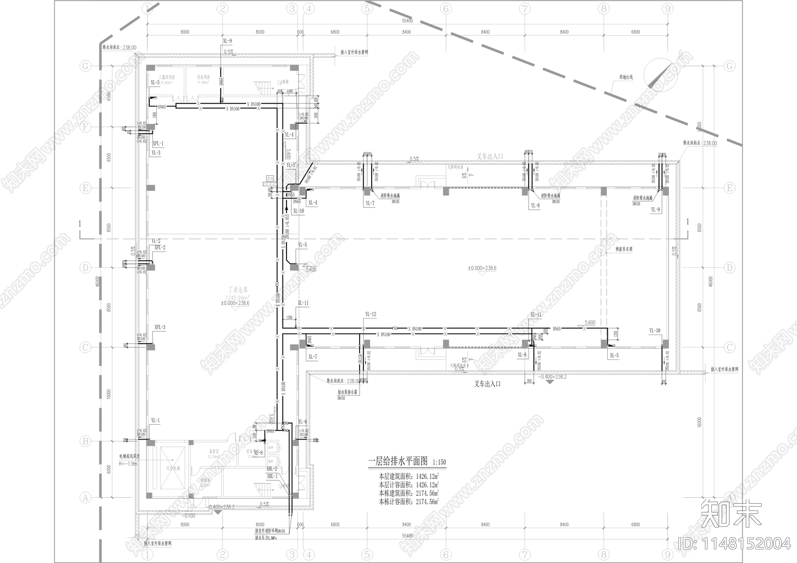 供电公司物资库房建筑cad施工图下载【ID:1148152004】