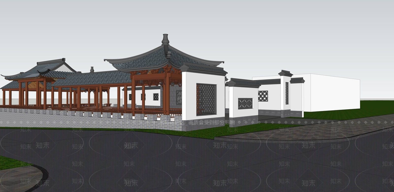 中式乡村广场景观SU模型下载【ID:1148152365】