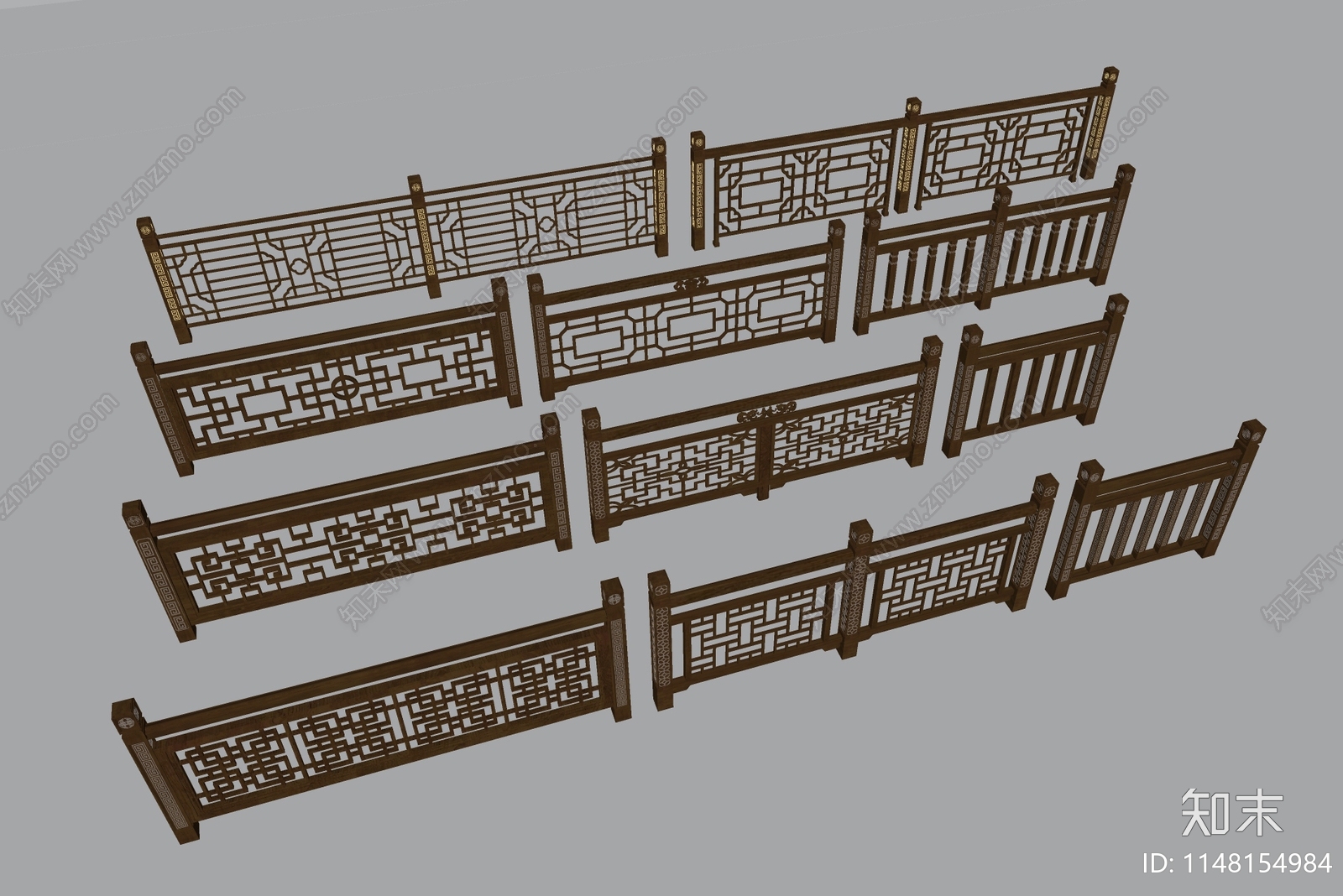 新中式实木栏杆SU模型下载【ID:1148154984】
