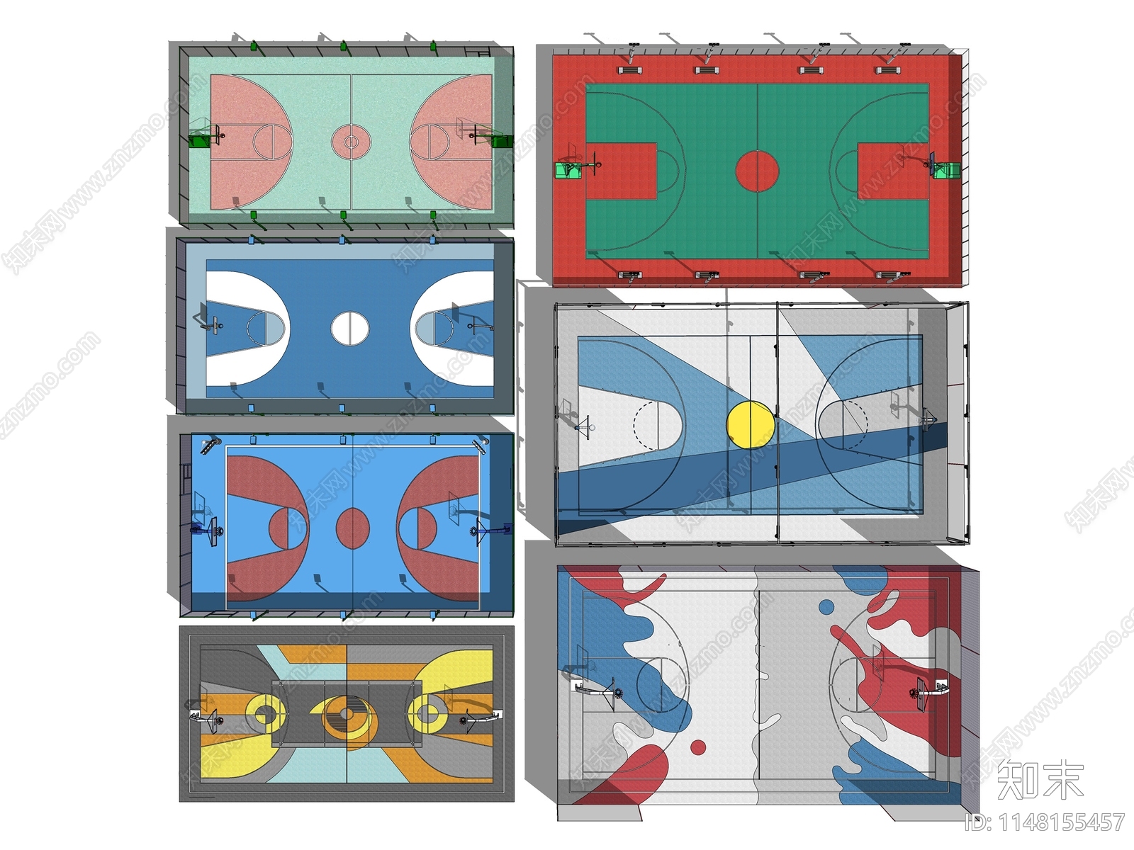现代篮球场SU模型下载【ID:1148155457】