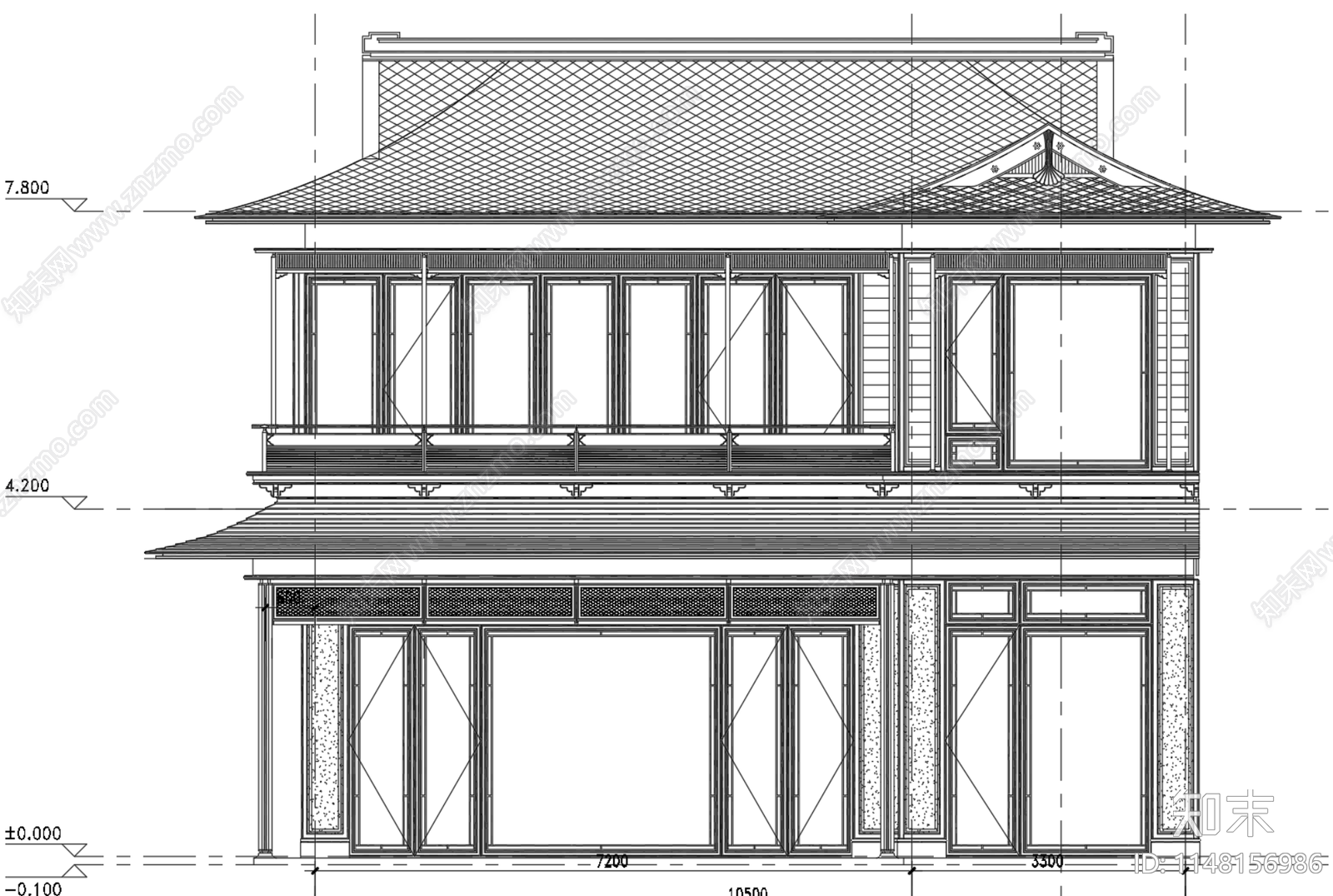 GOA新中式歇山顶宋式别墅建筑施工图下载【ID:1148156986】