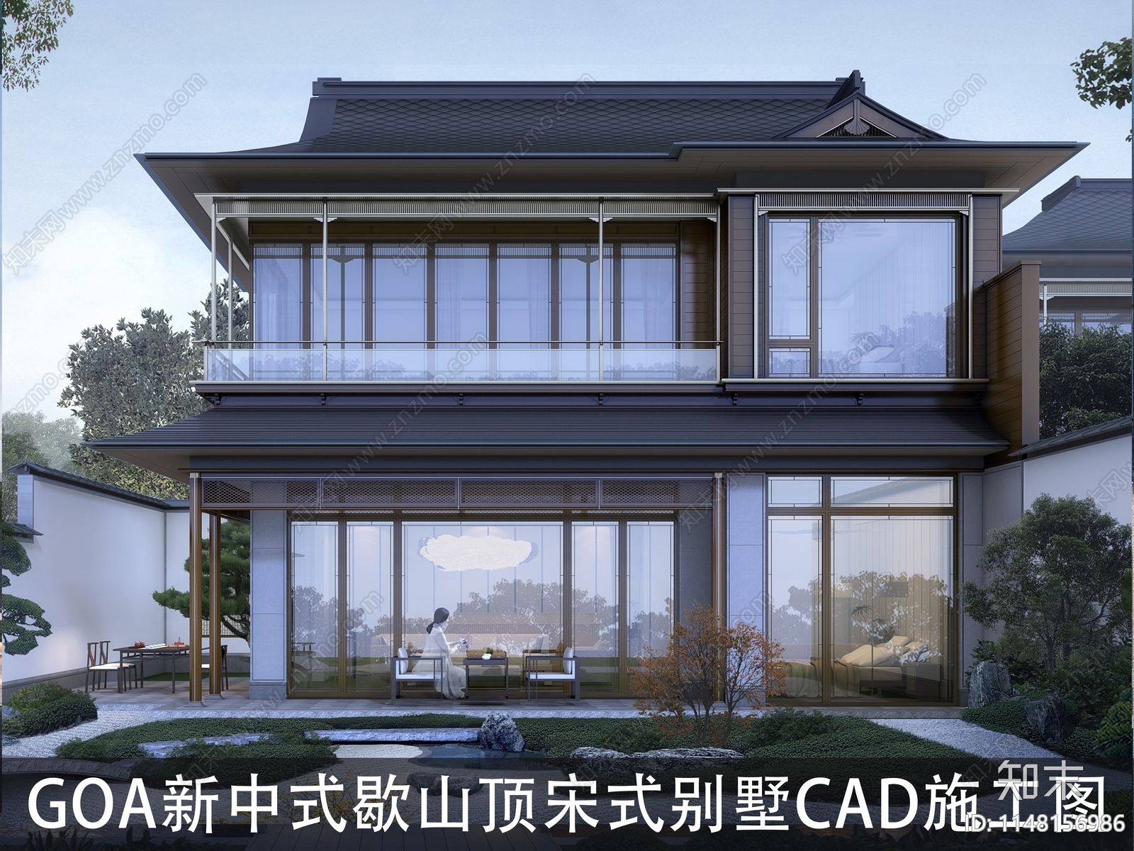 GOA新中式歇山顶宋式别墅建筑施工图下载【ID:1148156986】