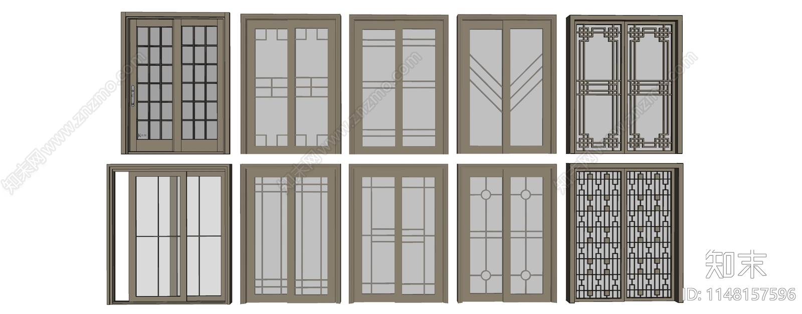 新中式推拉门SU模型下载【ID:1148157596】