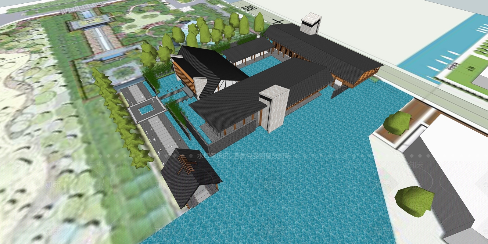 新中式展览馆建筑SU模型下载【ID:1148157682】