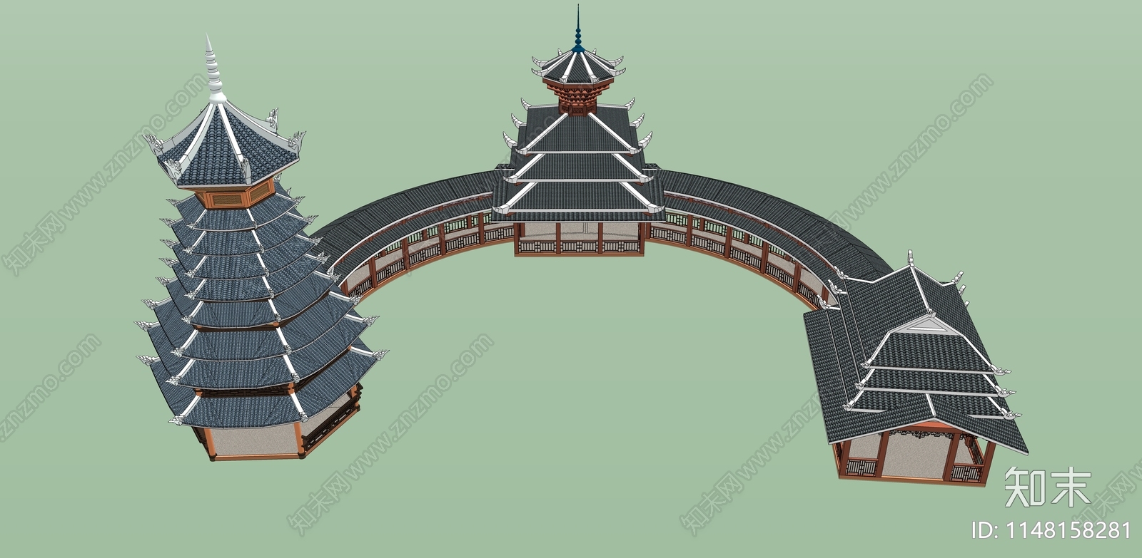 中式少数民族风雨桥SU模型下载【ID:1148158281】