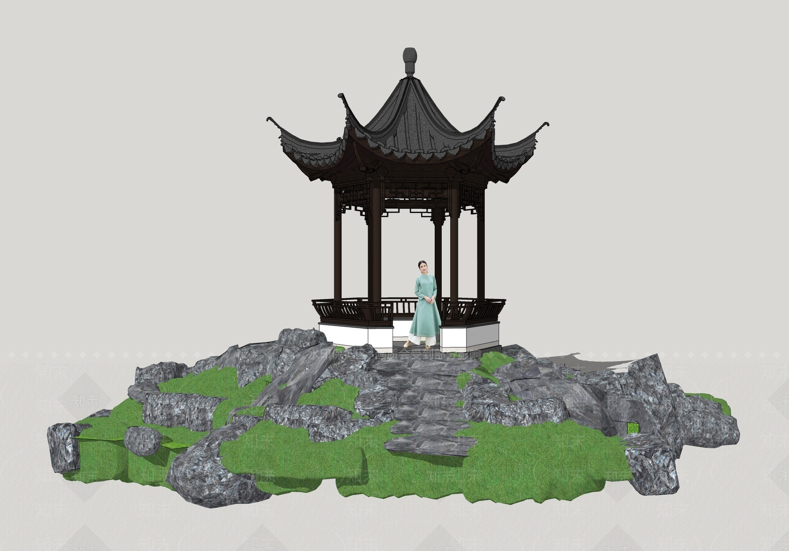 中式古典凉亭SU模型下载【ID:1148159161】