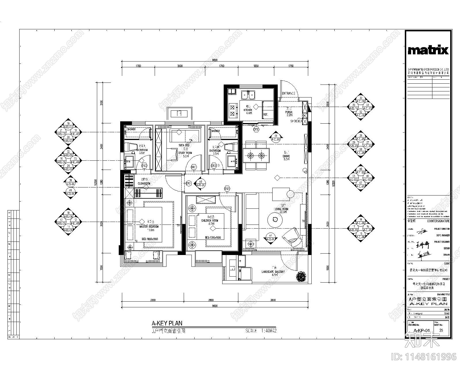 现代大平层样板间室内cad施工图下载【ID:1148161996】