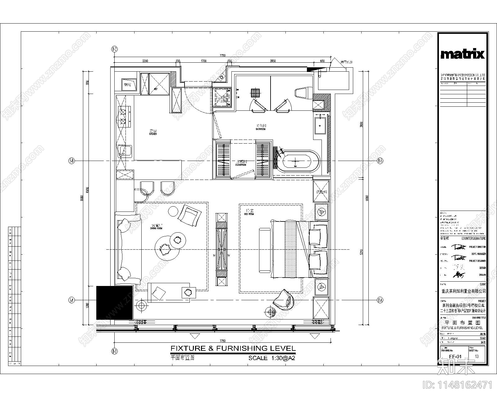 现代公寓样板间室内cad施工图下载【ID:1148162471】