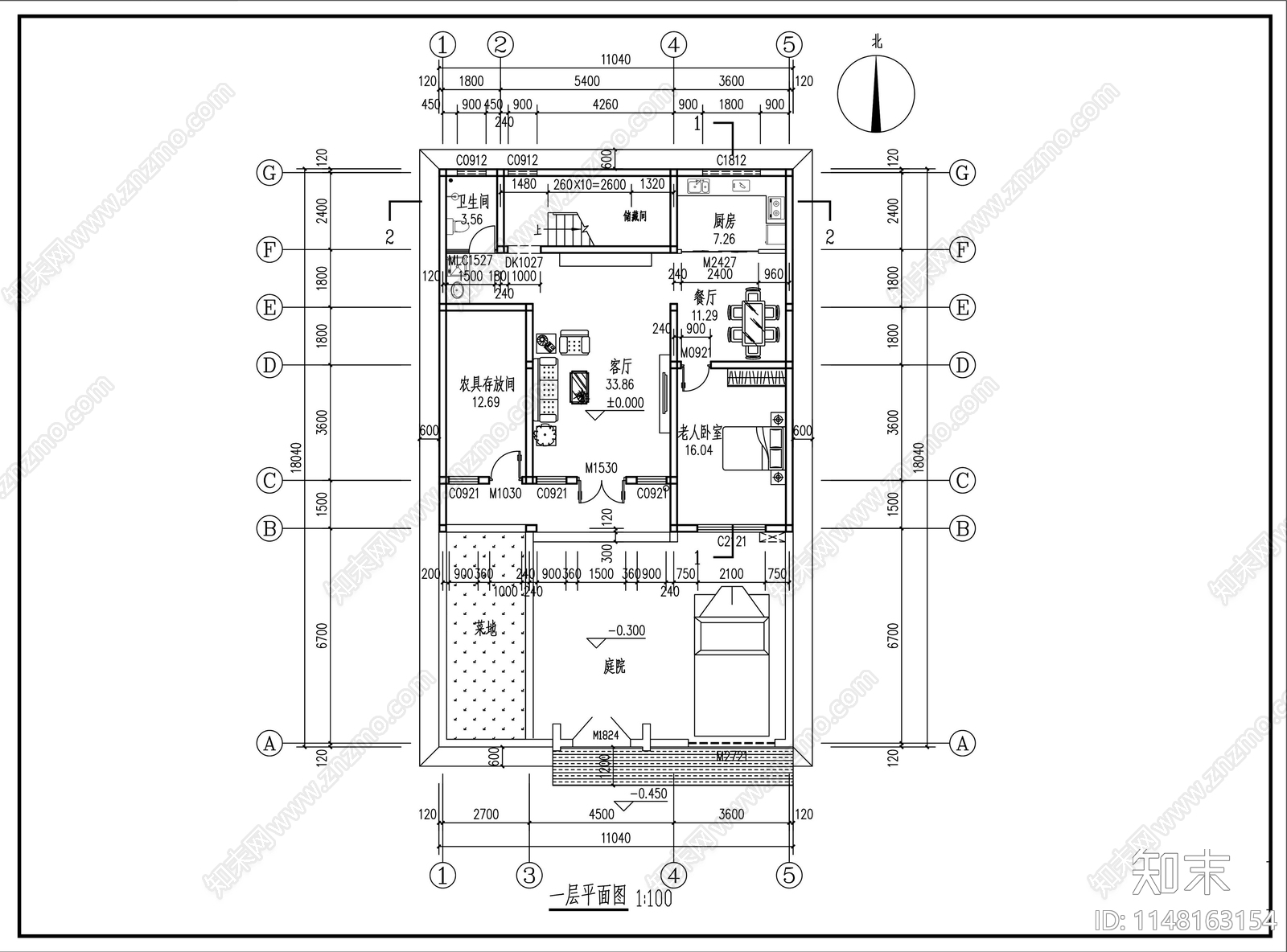 二层中式仿合院别墅建筑cad施工图下载【ID:1148163154】