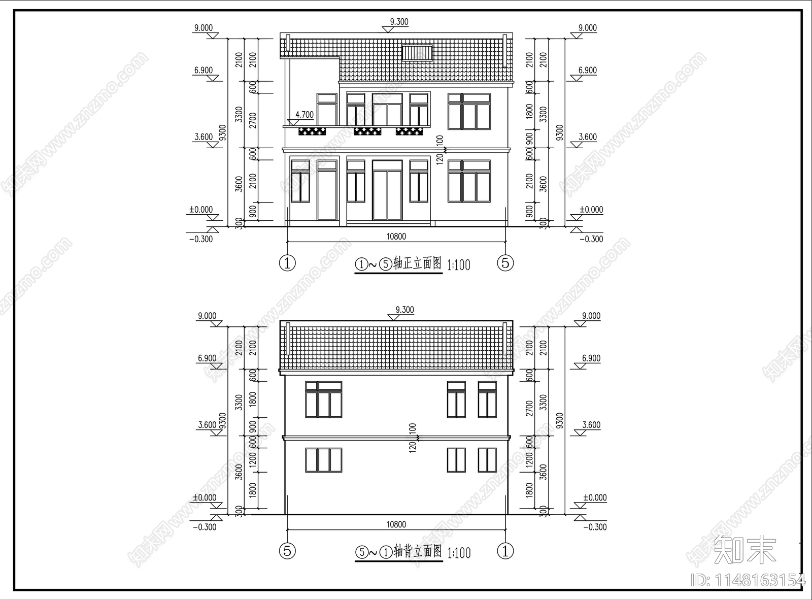 二层中式仿合院别墅建筑cad施工图下载【ID:1148163154】