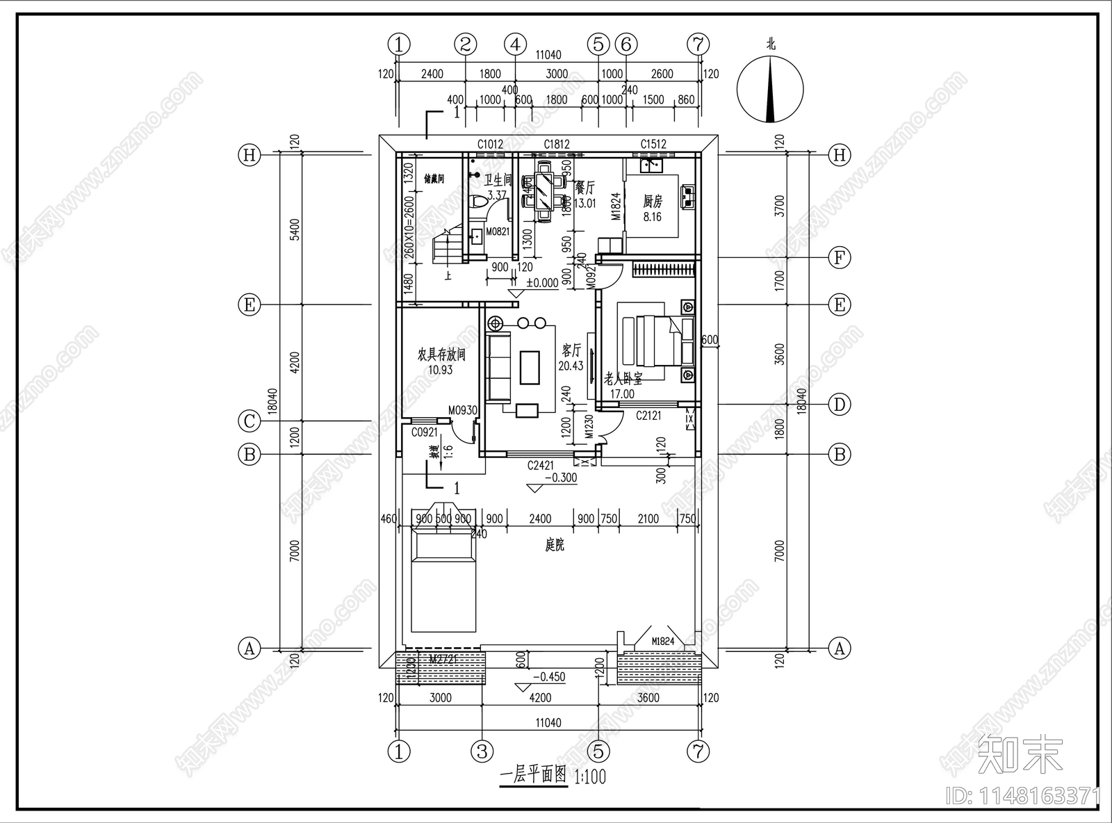 二层中式四合院别墅建筑cad施工图下载【ID:1148163371】