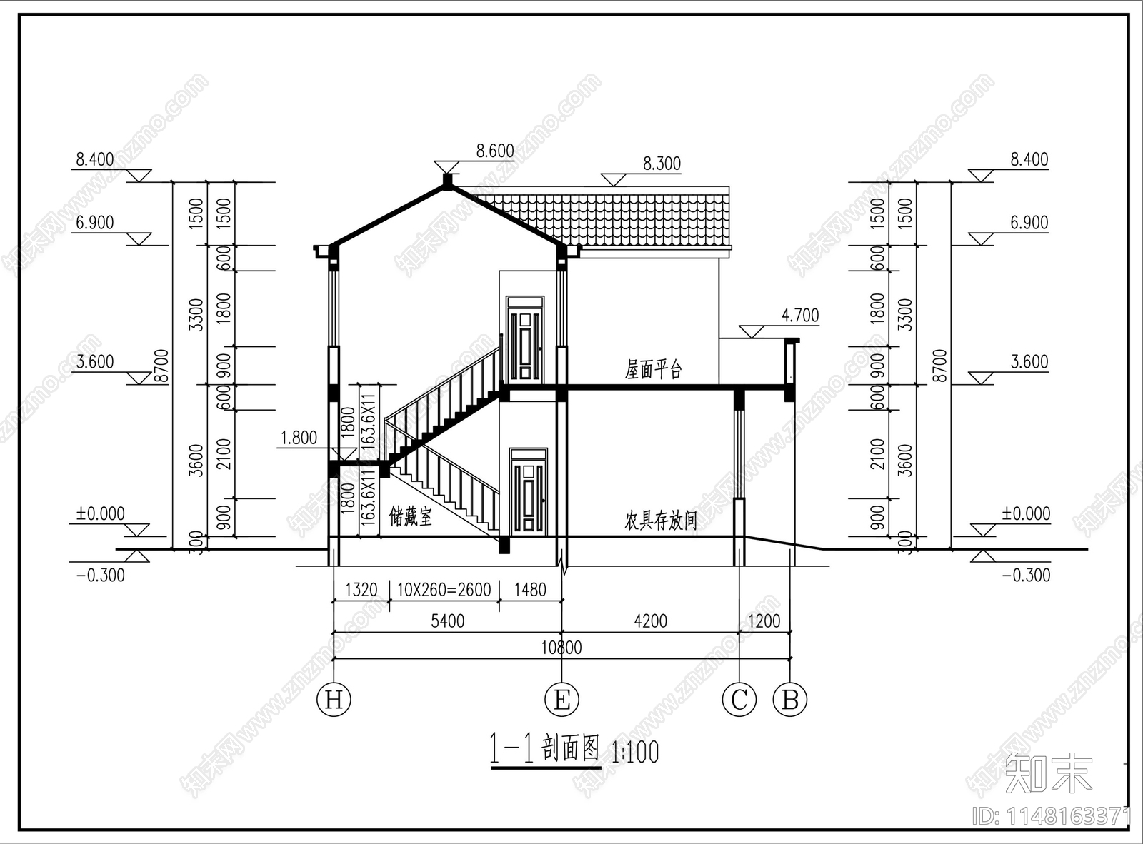 二层中式四合院别墅建筑cad施工图下载【ID:1148163371】