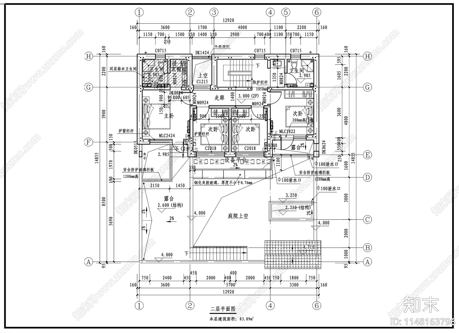 二层中式乡村自建房别墅cad施工图下载【ID:1148163796】