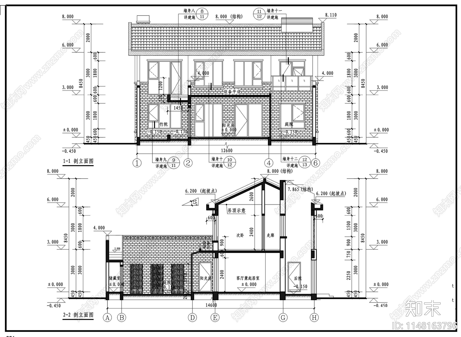 二层中式乡村自建房别墅cad施工图下载【ID:1148163796】