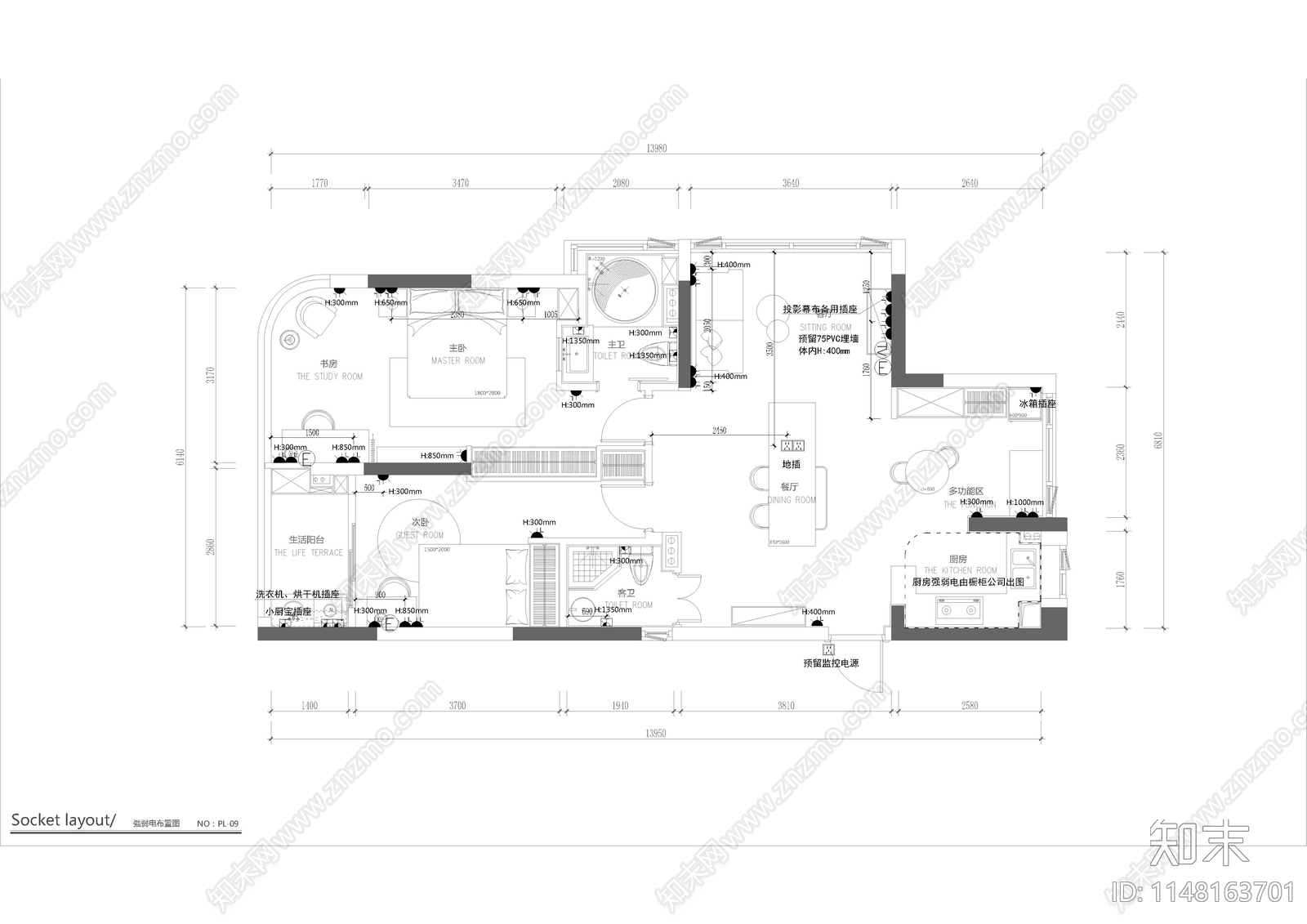 89㎡两室一厅公寓室内cad施工图下载【ID:1148163701】