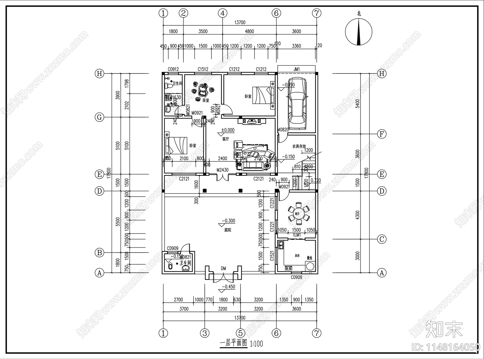 中式仿四合院别墅建筑cad施工图下载【ID:1148164050】