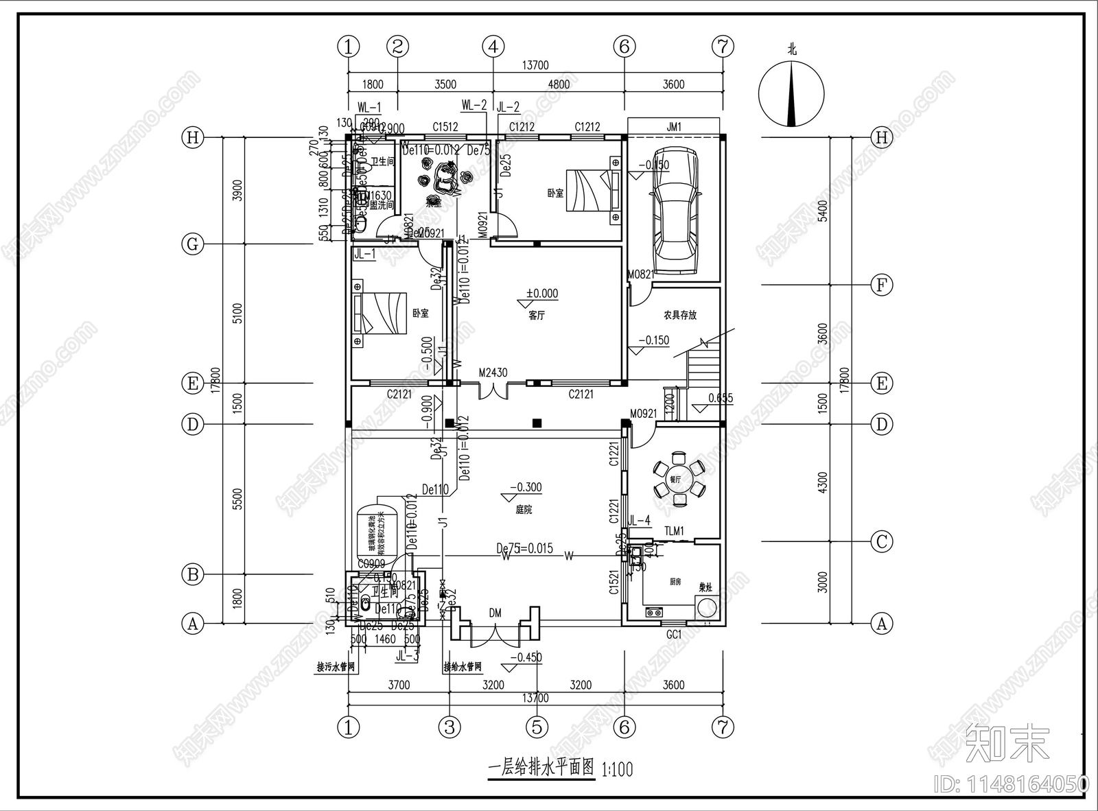 中式仿四合院别墅建筑cad施工图下载【ID:1148164050】