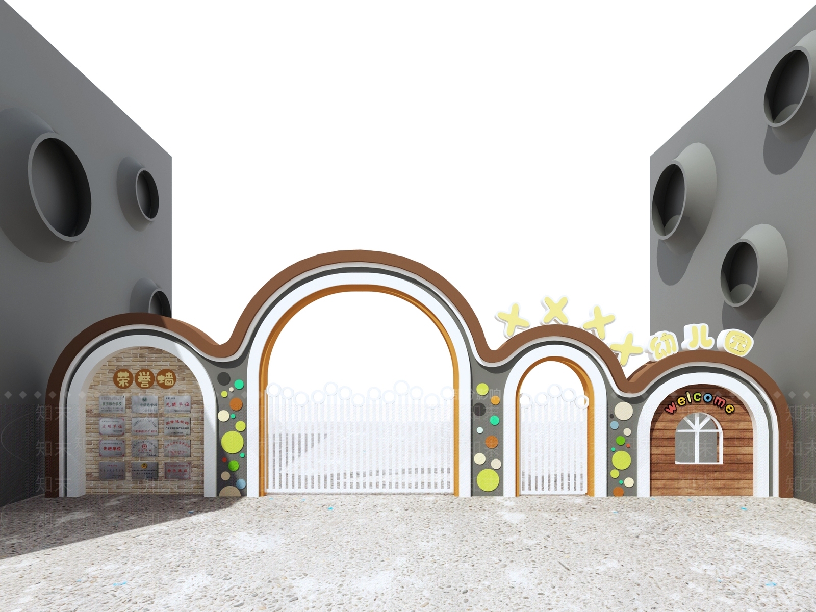 现代幼儿园入口大门3D模型下载【ID:1148163923】