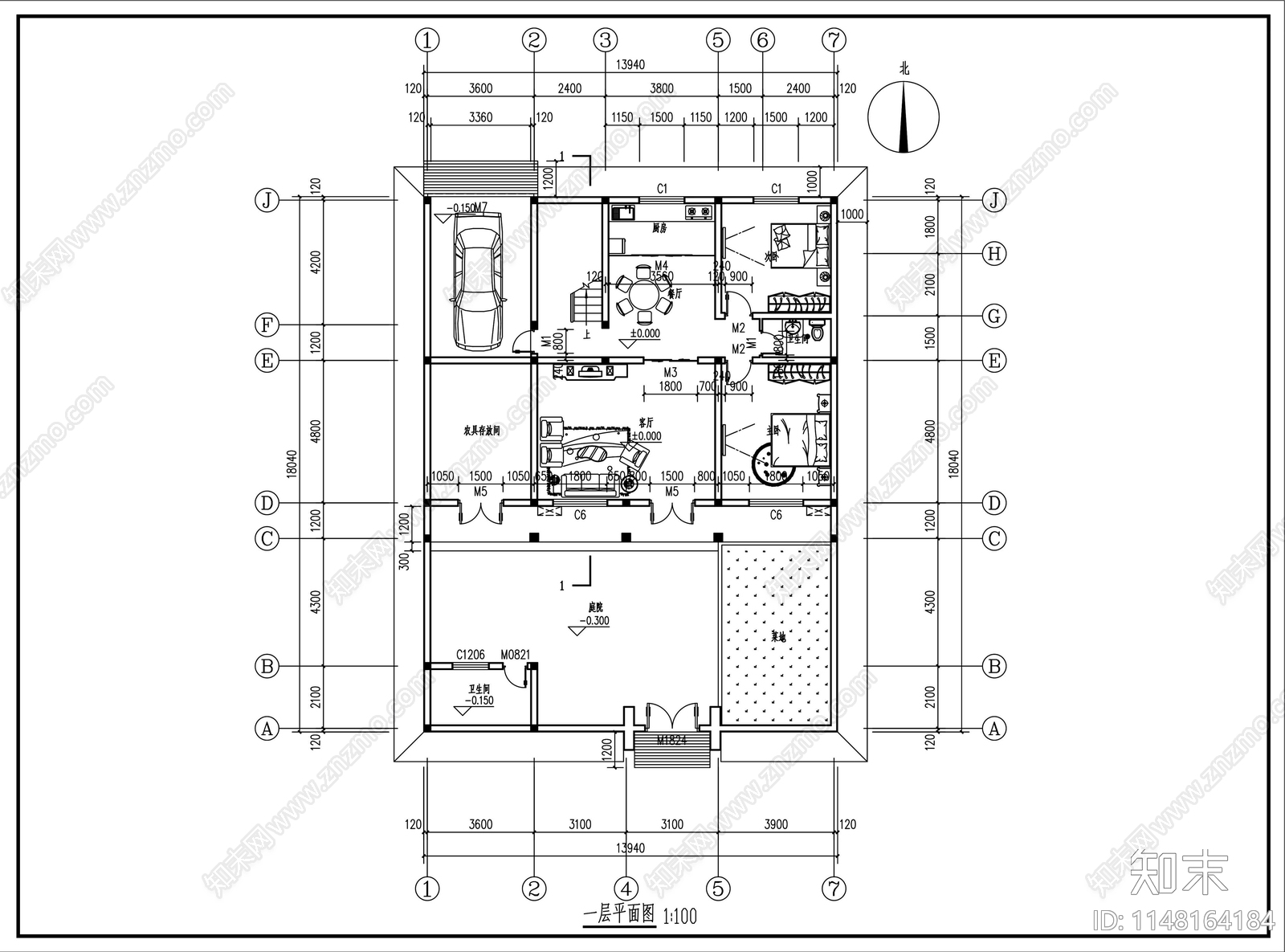 二层中式四合院别墅建筑cad施工图下载【ID:1148164184】