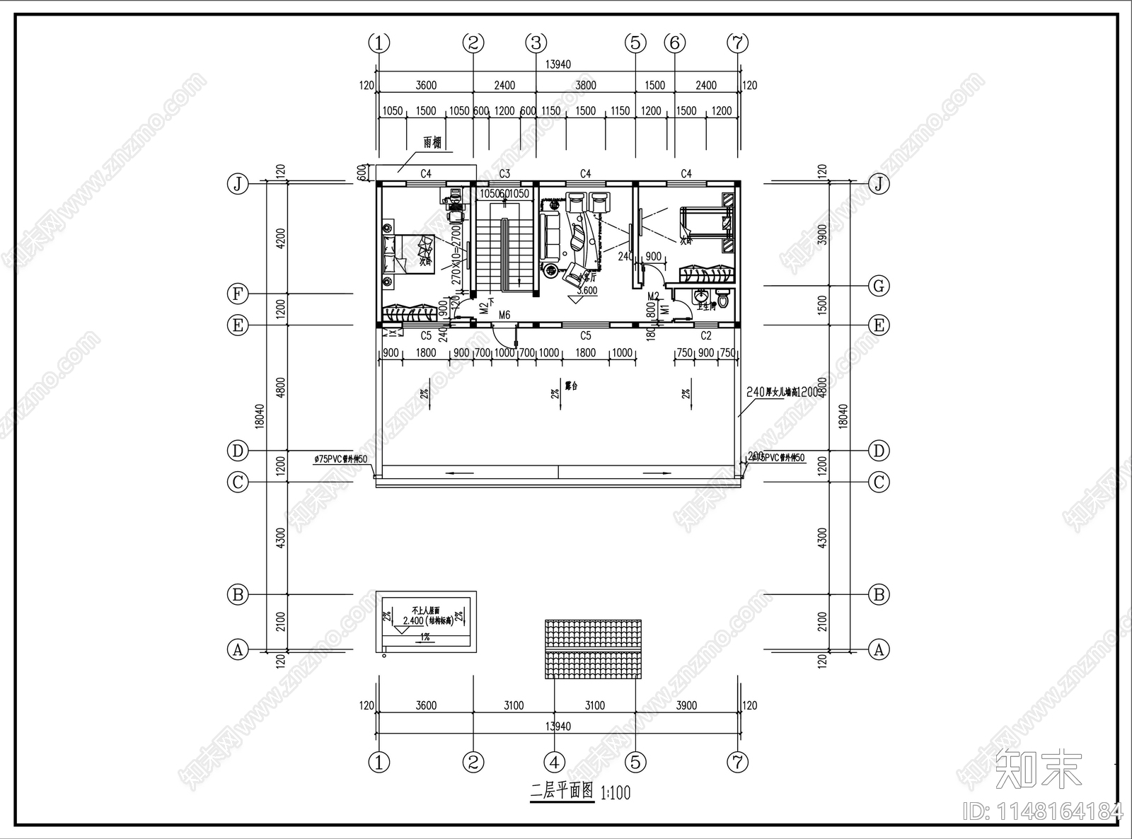 二层中式四合院别墅建筑cad施工图下载【ID:1148164184】