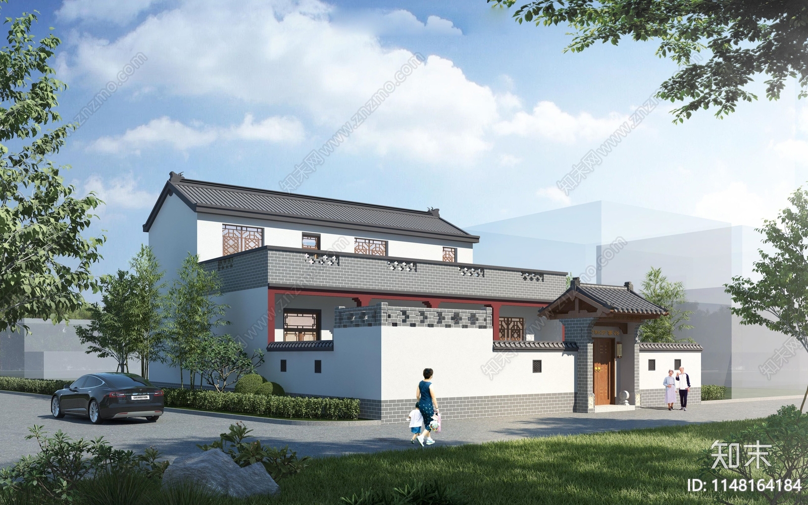 二层中式四合院别墅建筑施工图下载【ID:1148164184】