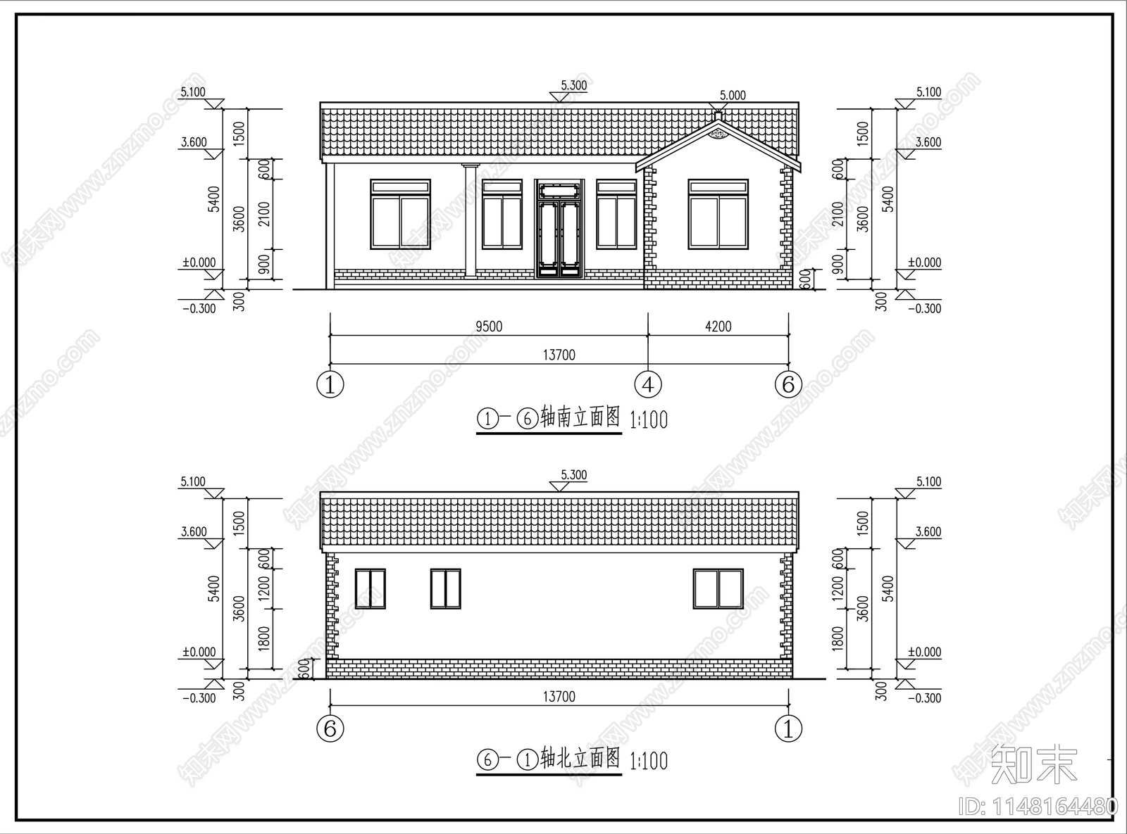 一层中式仿四合院别墅建筑施工图下载【ID:1148164480】