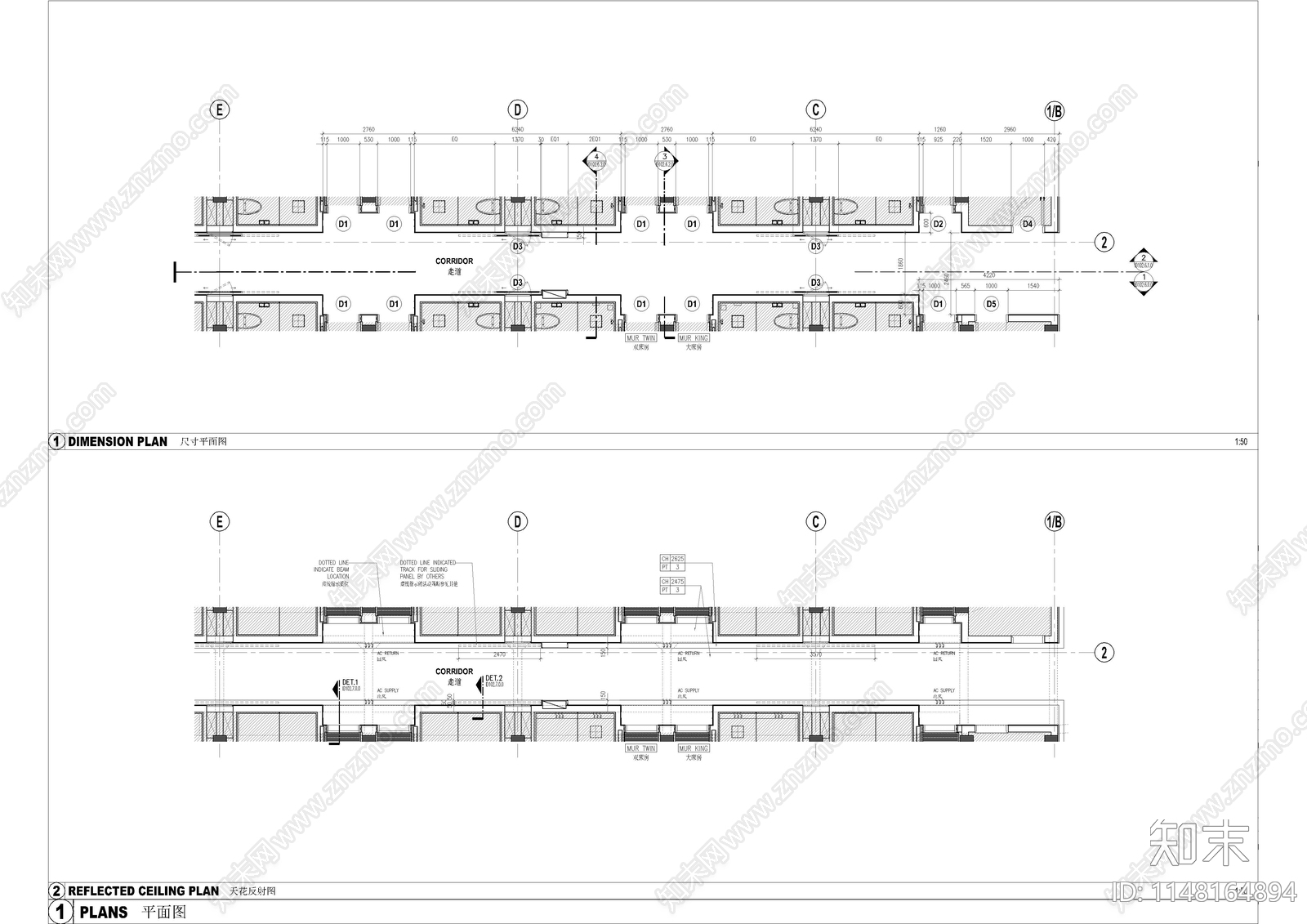 上海酒店客房过道室内施工图下载【ID:1148164894】