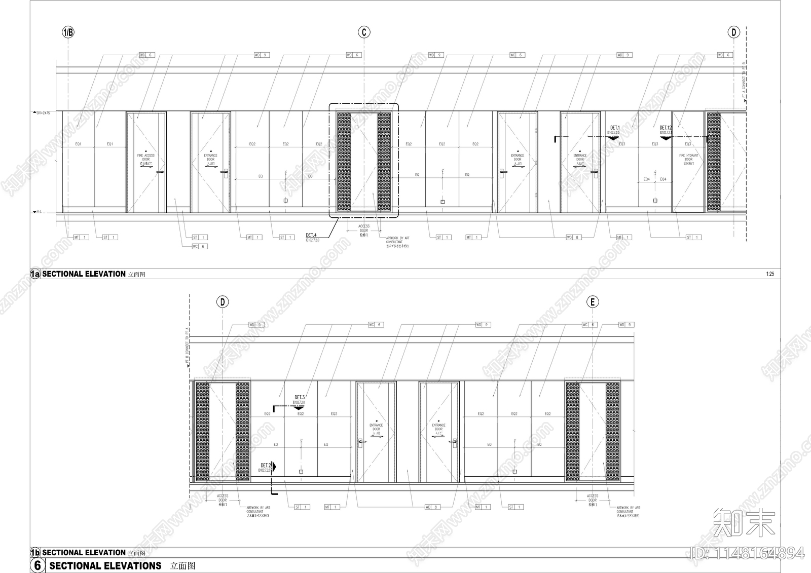 上海酒店客房过道室内cad施工图下载【ID:1148164894】