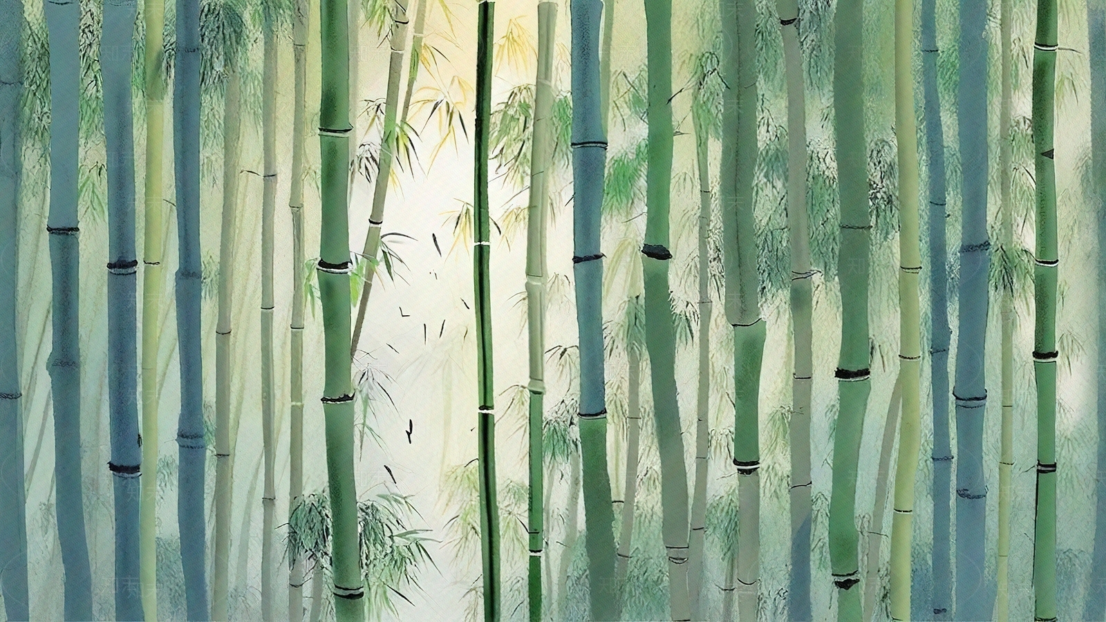 新中式阳光透过竹林壁纸装饰画贴图下载【ID:1148172722】