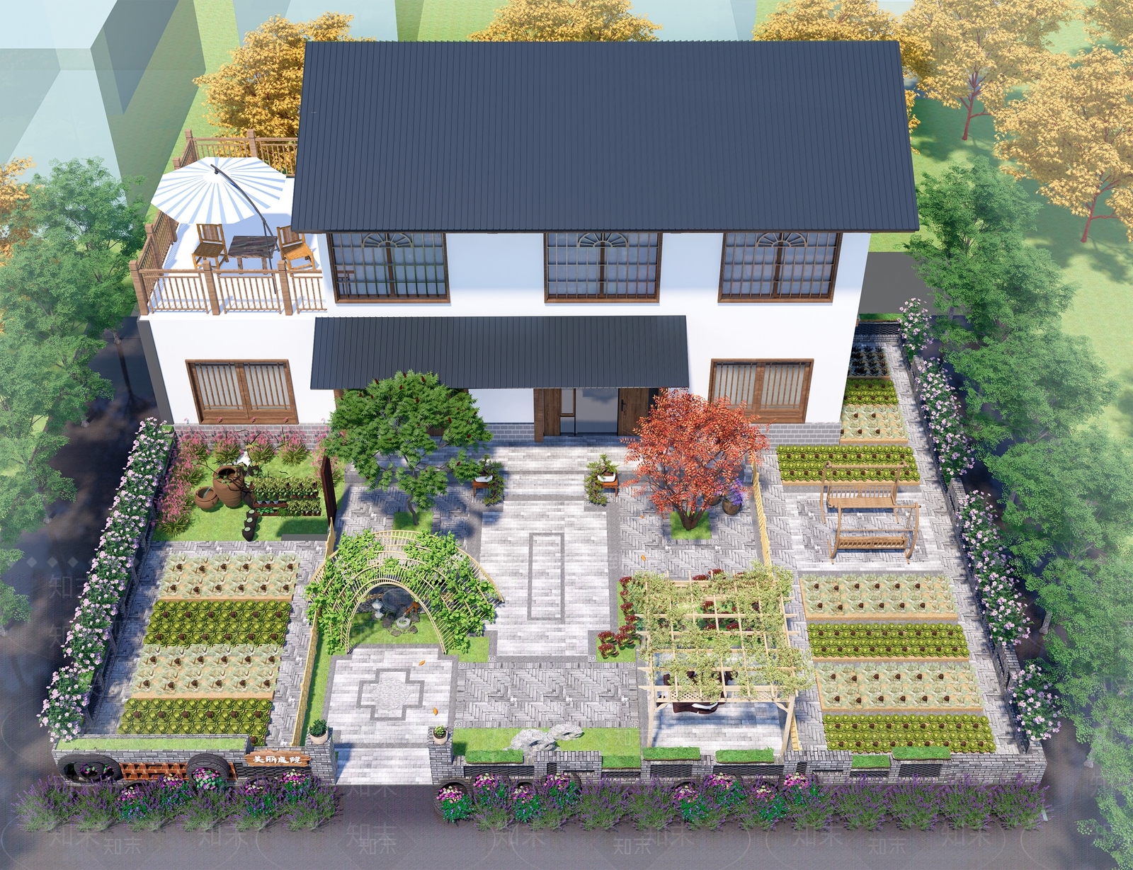 新中式乡村庭院SU模型下载【ID:1148175310】