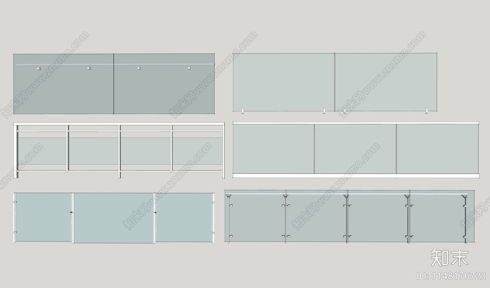 现代玻璃栏杆SU模型下载【ID:1148176723】