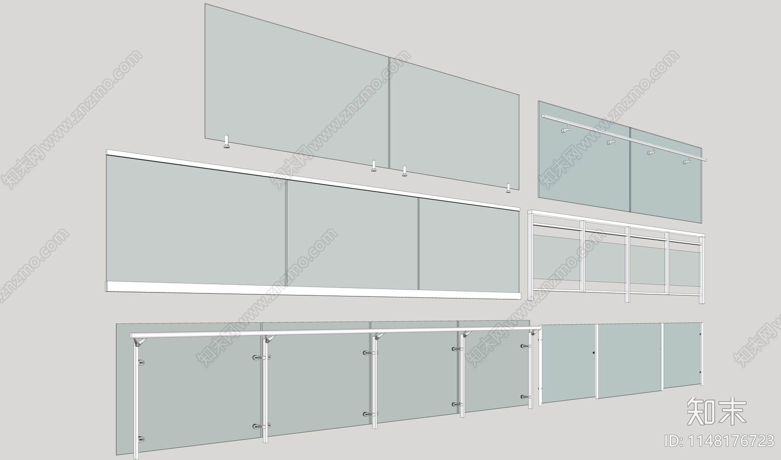 现代玻璃栏杆SU模型下载【ID:1148176723】