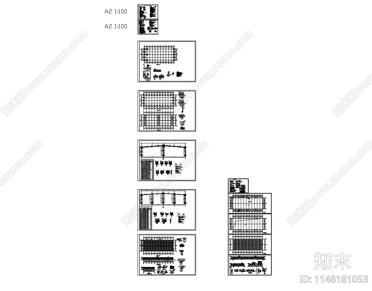 单层双跨门式刚架厂房车间建筑cad施工图下载【ID:1148181053】