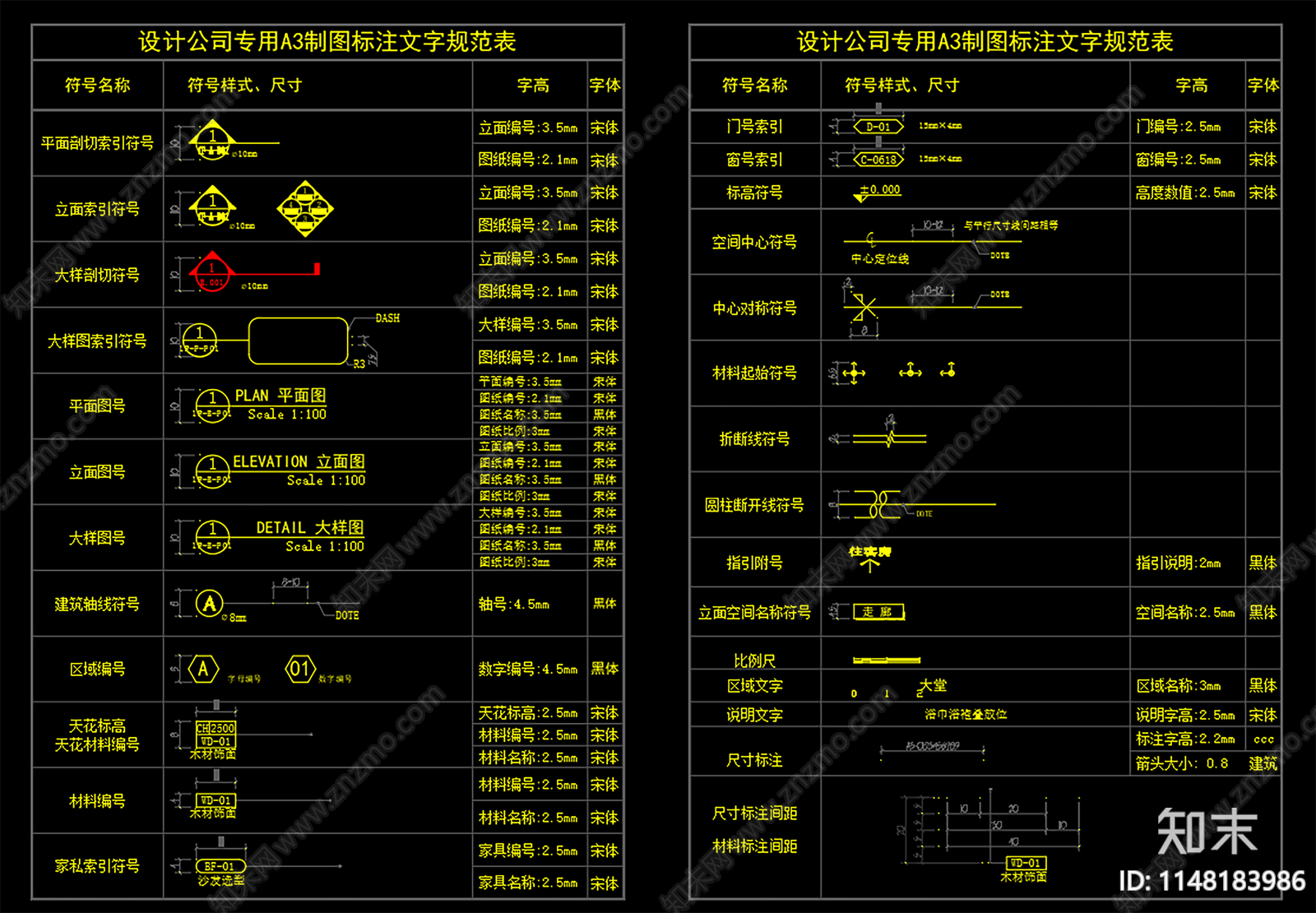 设计公司专用A3制图标注文字规范表施工图下载【ID:1148183986】