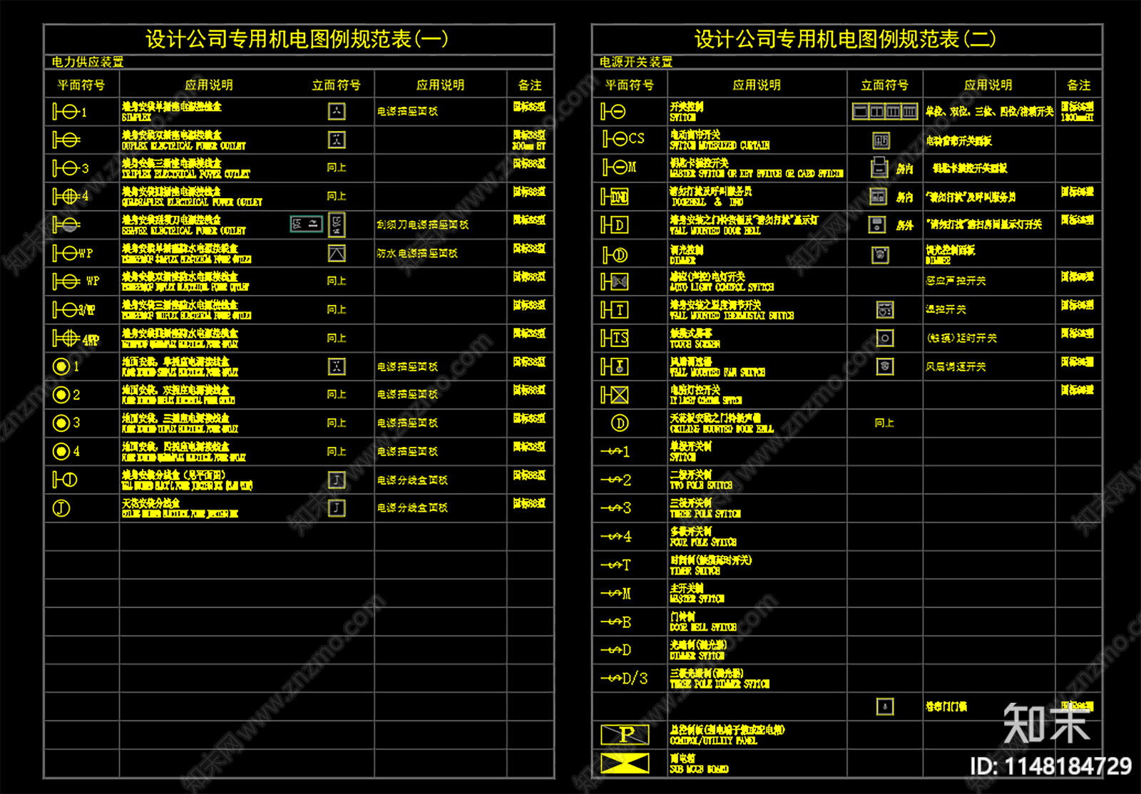 设计公司专用机电图例规范表cad施工图下载【ID:1148184729】