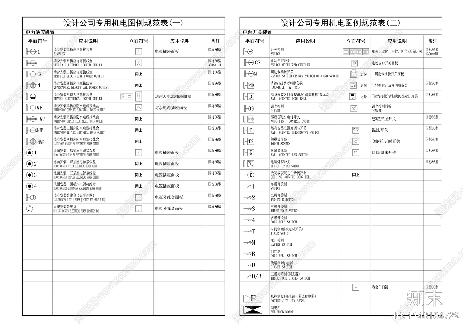 设计公司专用机电图例规范表cad施工图下载【ID:1148184729】