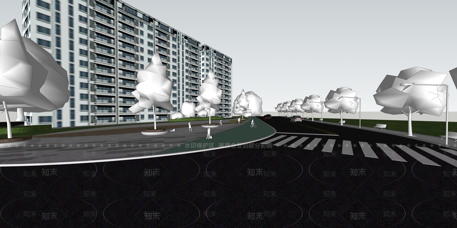 现代公园道路景观SU模型下载【ID:1148184955】