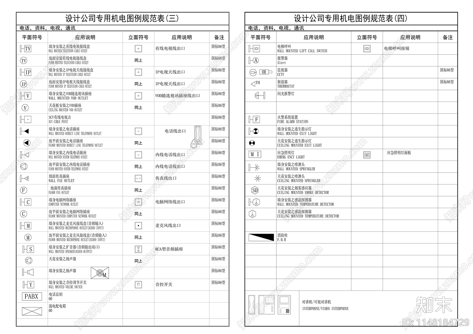 设计公司专用机电图例规范表cad施工图下载【ID:1148184729】