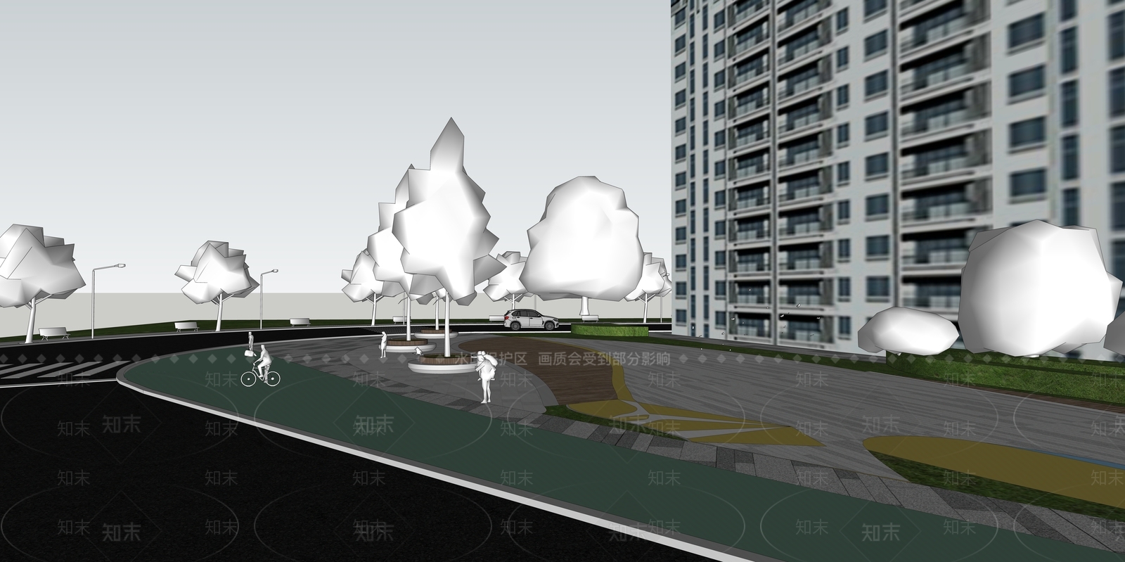现代公园道路景观SU模型下载【ID:1148184955】